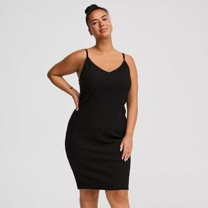 Torrid Heavy Hacci Rib V-Neck Midi Cami Lounge Dress Black